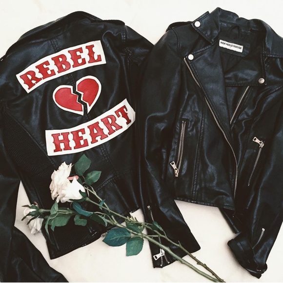 COPY - NWT High Heels Suicide Rebel Heart back patch black vegan leather Moto j… - Picture 1 of 11